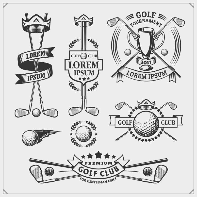 一套老式高尔夫标签徽章徽章和设计元素单色设计