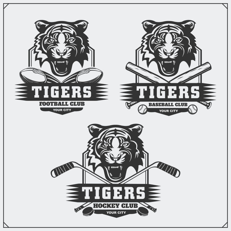 足球棒球和曲棍球标志和标签体育俱乐部以老虎为标志