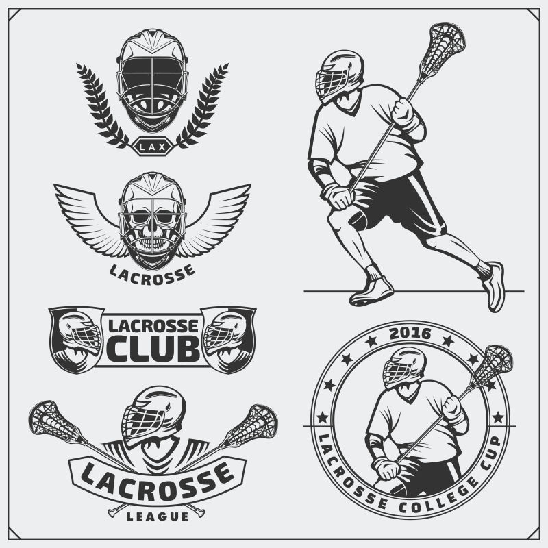 曲棍球俱乐部的标签徽章设计元素和剪影的球员