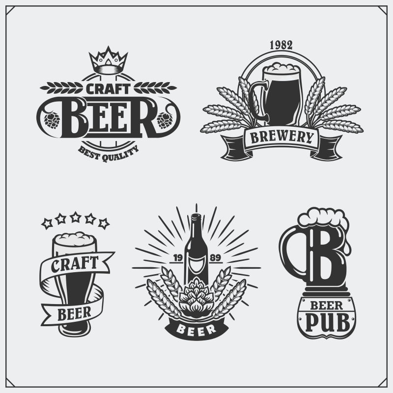 啤酒套装标签徽章贴纸和设计元素