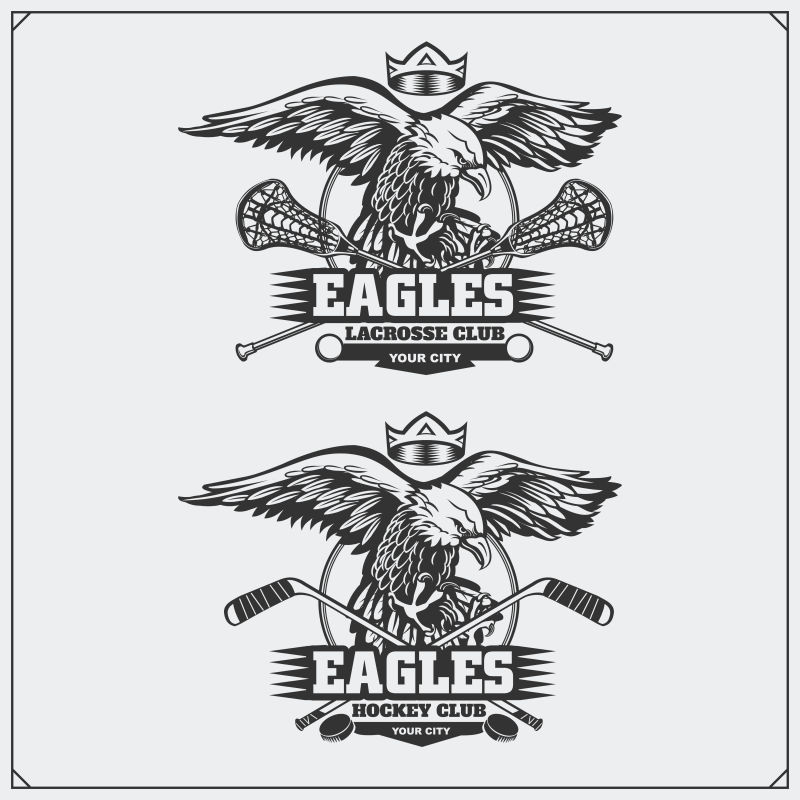 曲棍球和曲棍球标志和标签体育俱乐部以鹰为标志