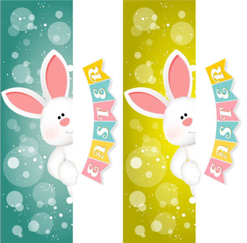 创意矢量卡通兔子元素的复活节横幅设计