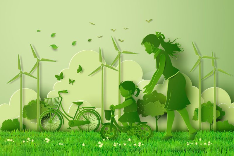创意矢量绿色生态城市主题的剪纸插图设计