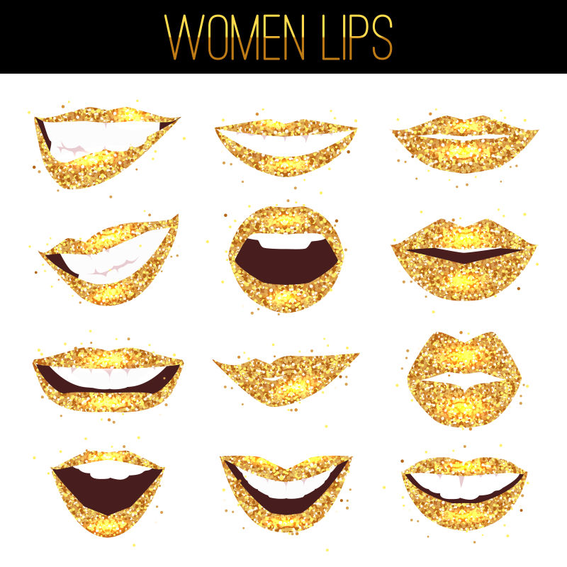 创意矢量现代金色闪光的女性嘴巴设计