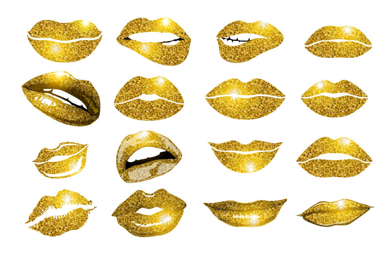 抽象矢量金色性感嘴巴设计元素