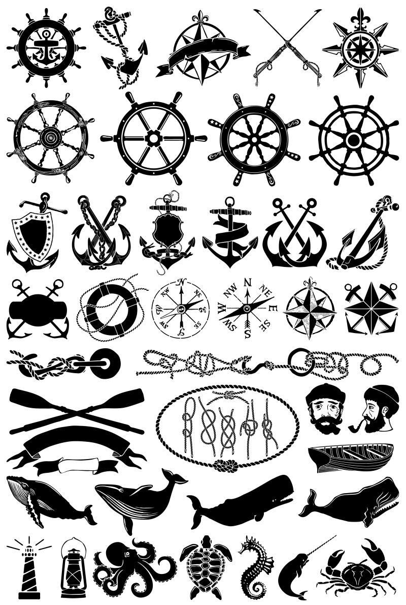 抽象矢量现代海盗主题的剪影插图设计