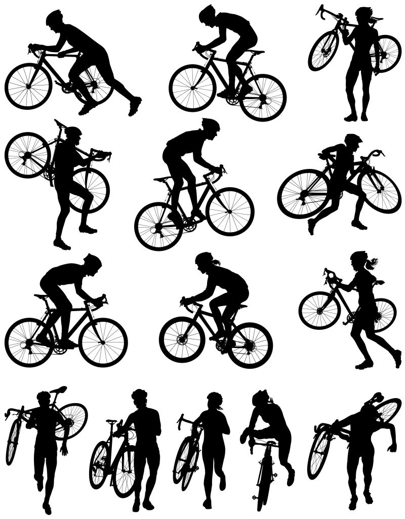 抽象矢量现代骑自行车的人剪影插图