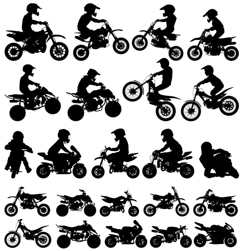 抽象矢量骑摩托车的人剪影插图