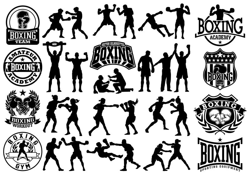 抽象矢量现代拳击主题的剪影插图设计