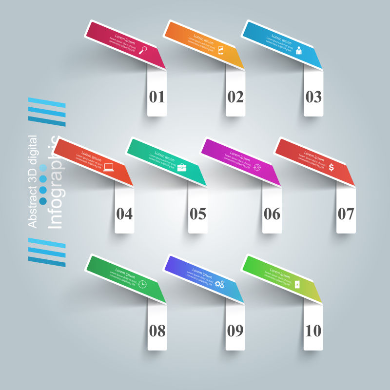 创意矢量现代彩色数字标签元素的信息图表设计