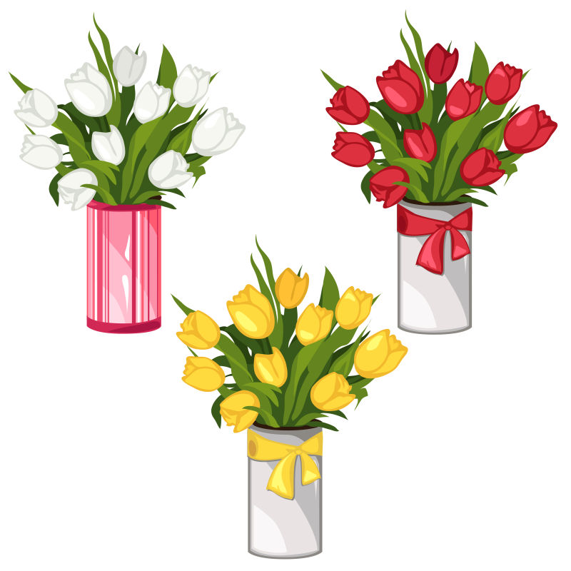 创意矢量现代美丽花瓶中的郁金香设计插图