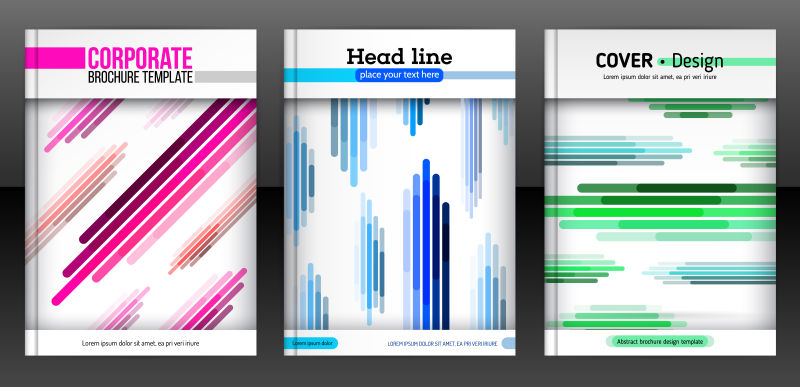 几何背景的抽象集合斜线垂直和马蹄彩色线现代极简商业手册封面模板平面设计几何元素矢量插图EPS 10
