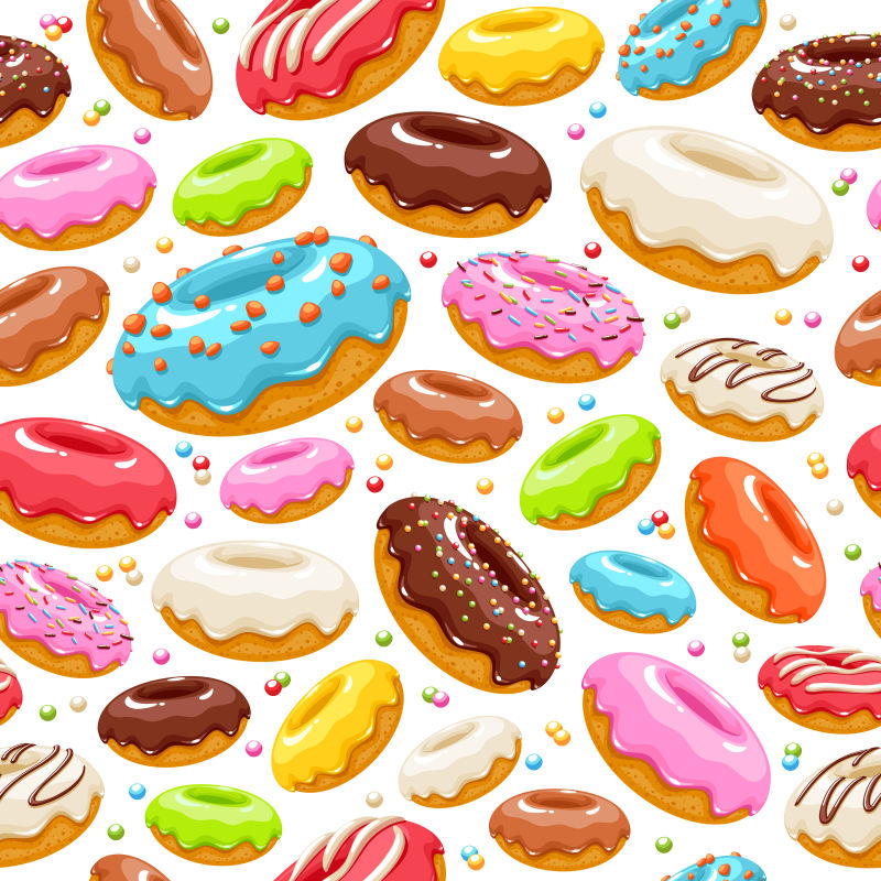 创意矢量彩色甜甜圈装饰无缝背景设计