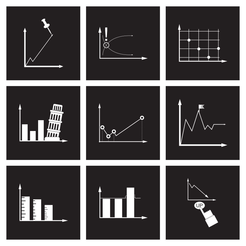 抽象矢量现代经济主题的黑白平面图标设计