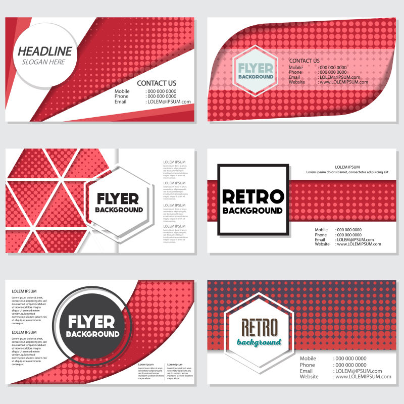 抽象矢量老式红色几何风格的宣传册设计