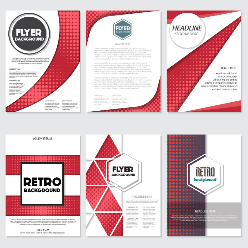 抽象矢量复古红色几何元素的宣传册设计