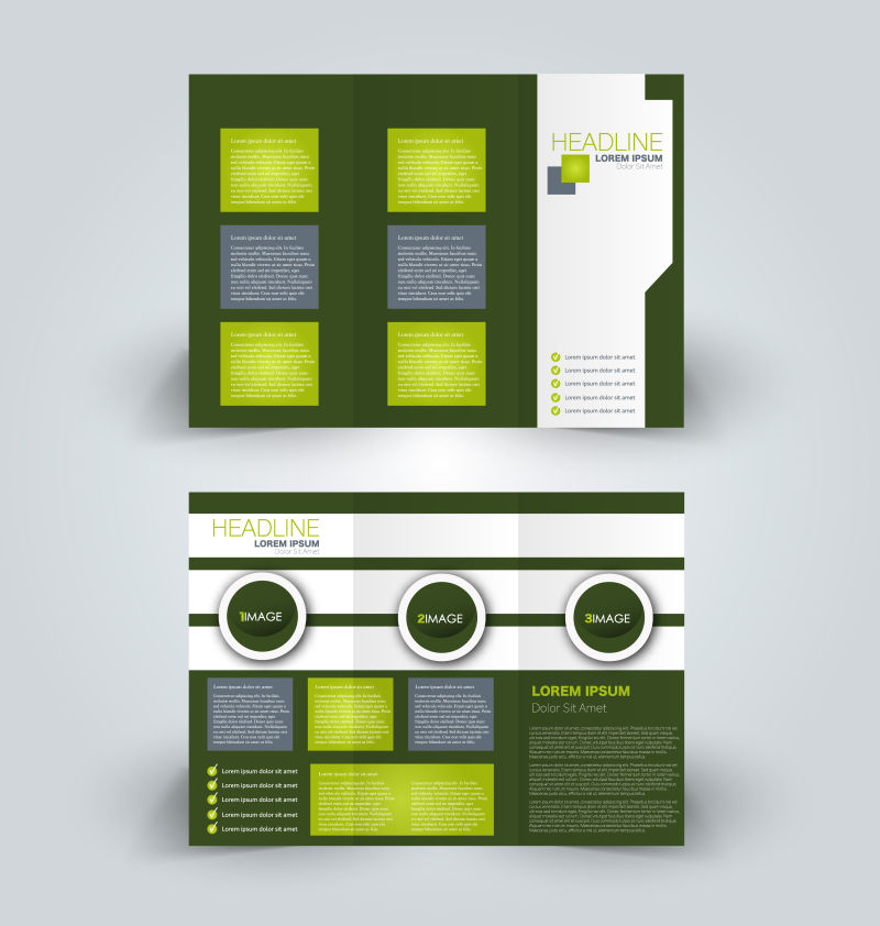 抽象矢量绿色现代商业三折页设计