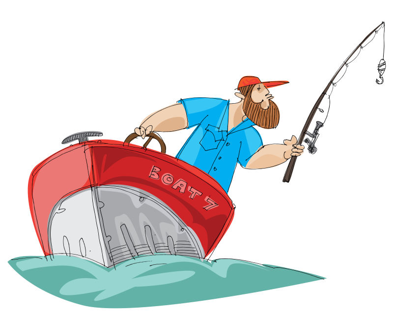 矢量手绘钓鱼的渔夫插图设计