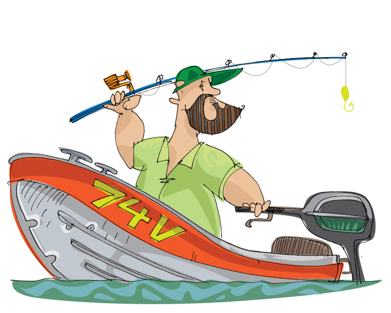 抽象矢量现代出海钓鱼的渔夫插图设计