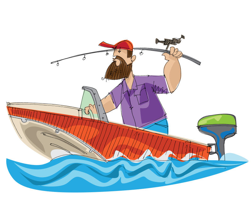 抽象矢量认真钓鱼的渔夫插图设计