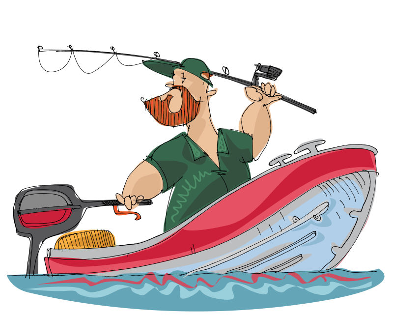 创意矢量现代出海钓鱼的渔夫插图