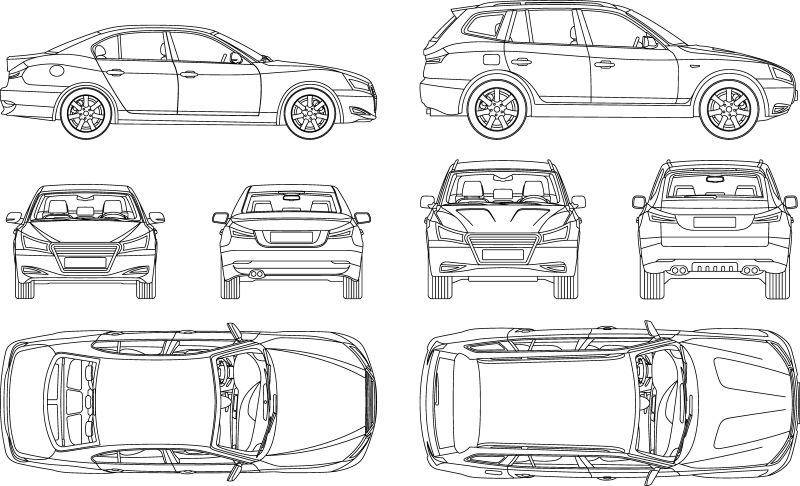 创意矢量现代线条风格的汽车设计插图
