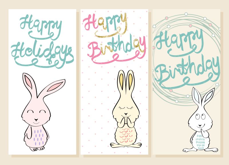 抽象矢量兔子元素的生日卡片设计