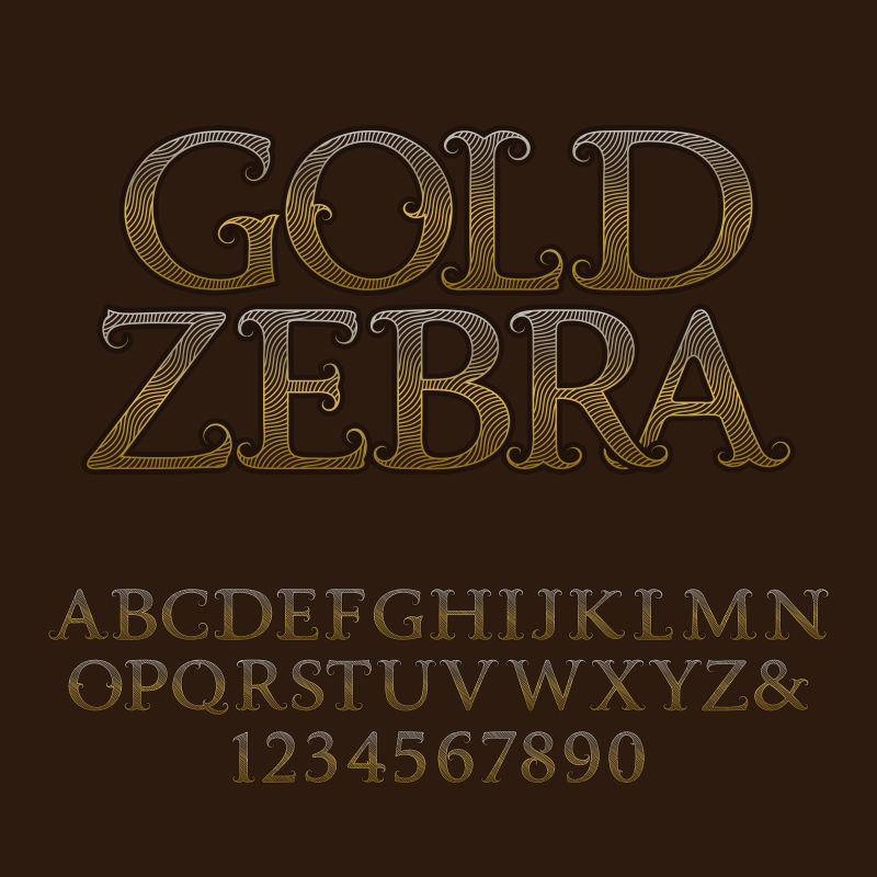 抽象矢量金色线性纹理的字母字体设计