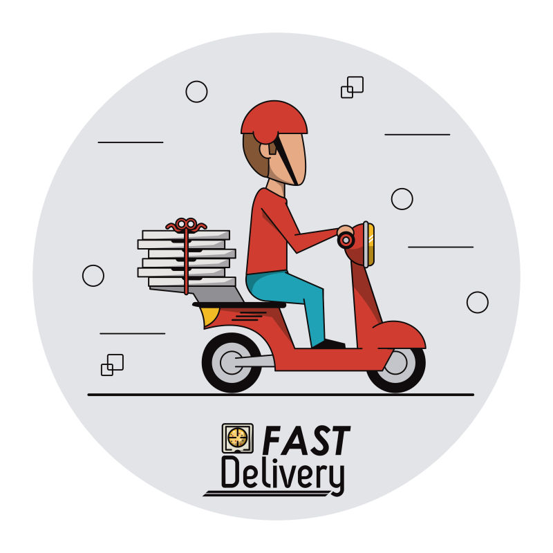 抽象矢量现代运送披萨的男人插图设计