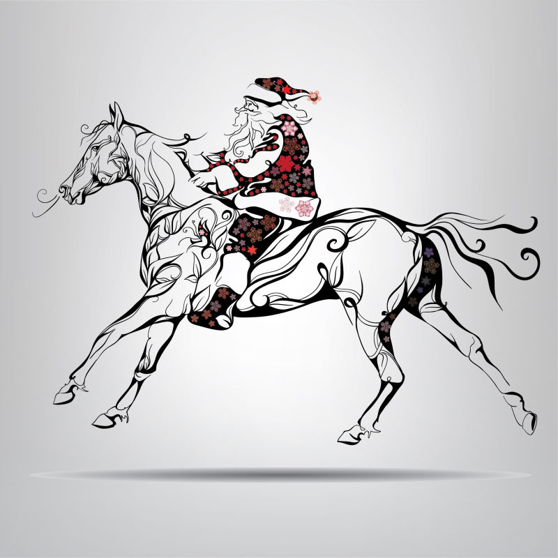创意矢量骑马的人手绘插图设计