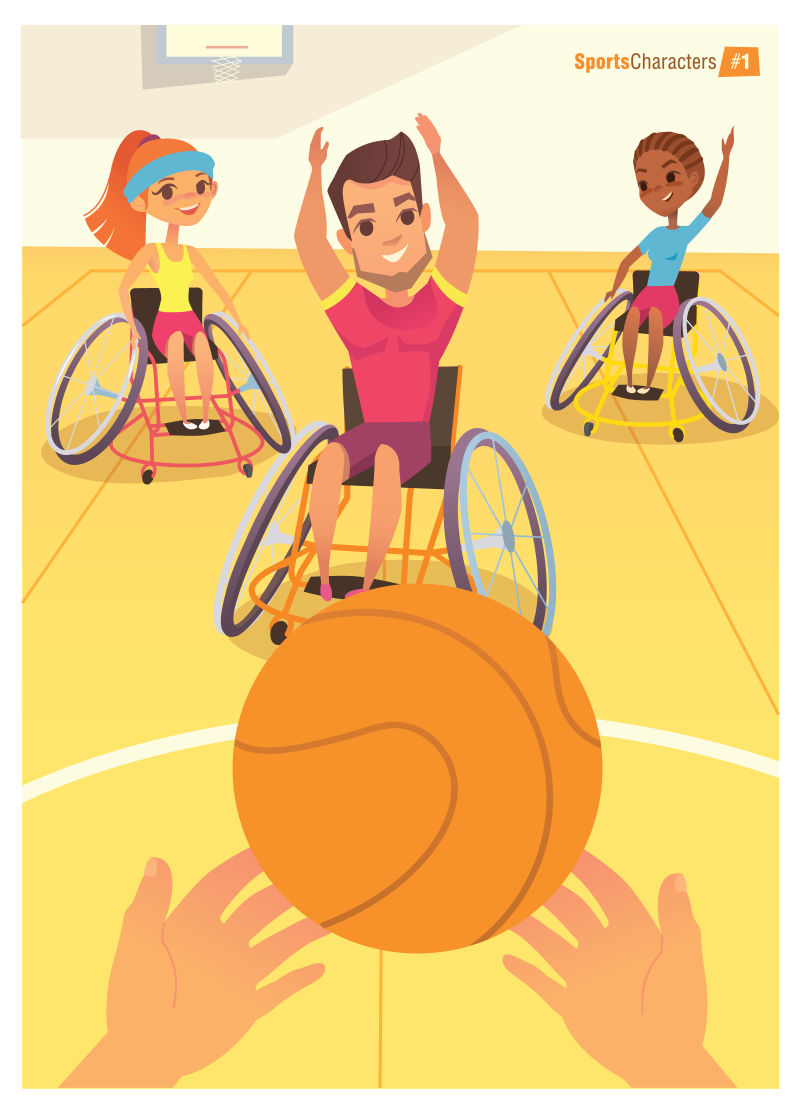 创意矢量玩篮球的残疾人运动员插图设计