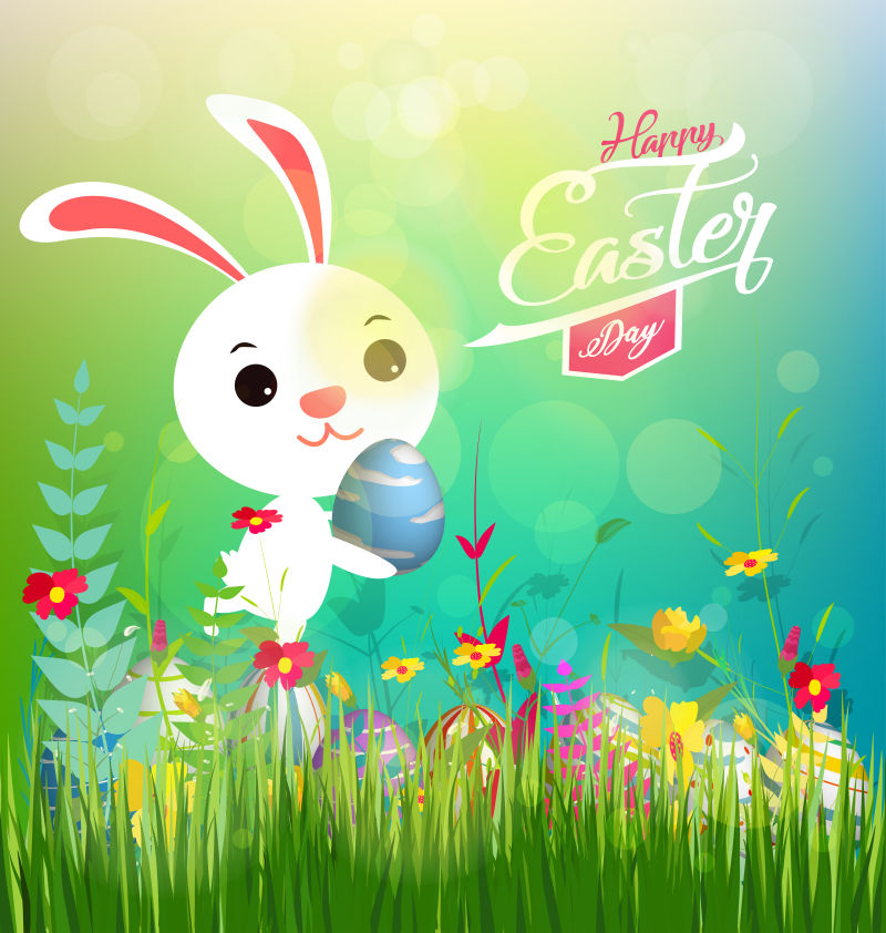 创意矢量现代可爱兔子和复活节彩蛋设计插图