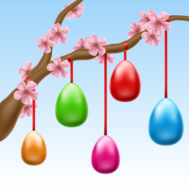 抽象矢量挂在树上的复活节彩蛋设计