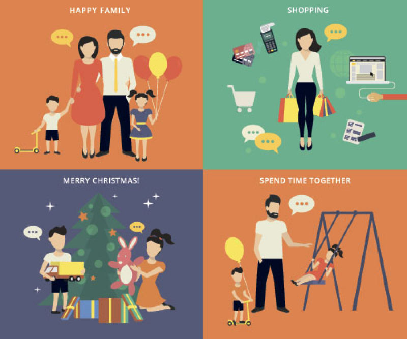 抽象矢量幸福家庭概念的平面插图设计