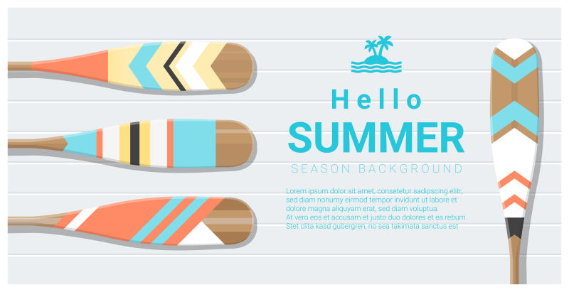 你好-夏季背景画独木舟桨-矢量-插图
