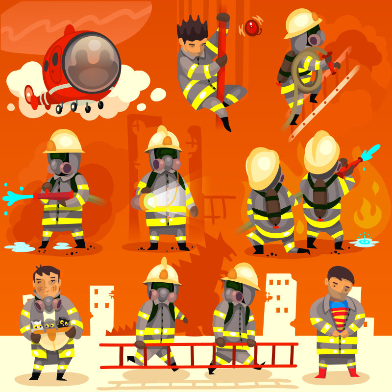 创意矢量现代卡通消防员插图设计