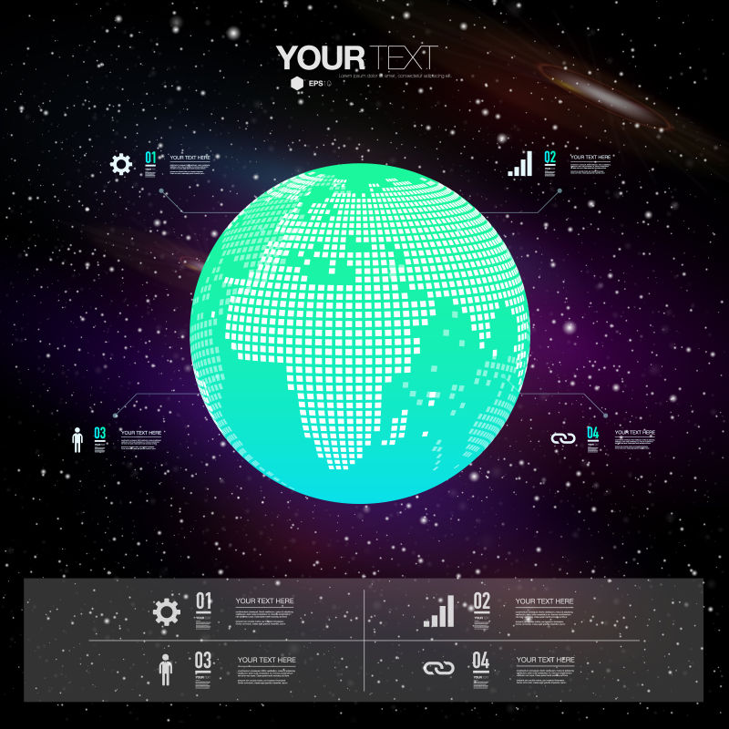 现代信息图形设计与三维世界地图和星空背景可用于工作流布局-图表-数字选项-演示-网页设计-EPS 10股票矢量图