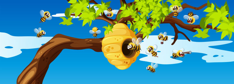 矢量飞进蜂巢的蜜蜂插图设计