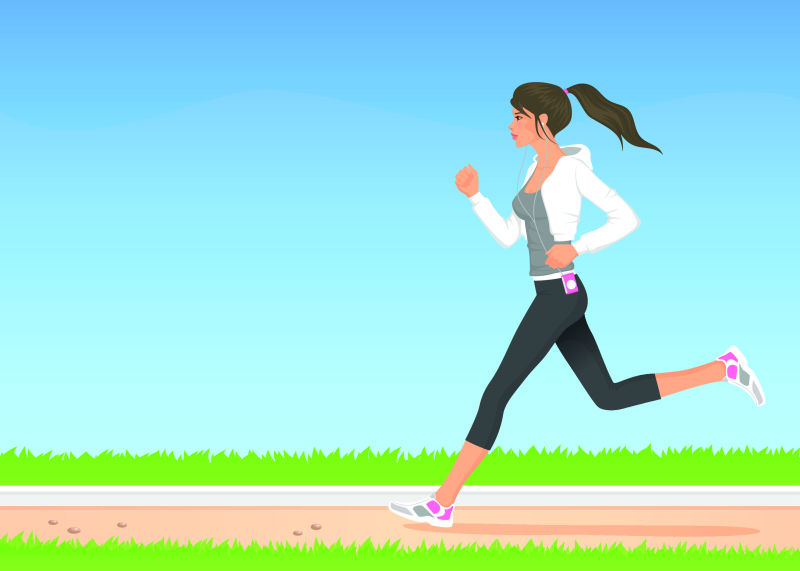 抽象矢量跑步运动的健身女孩插图设计