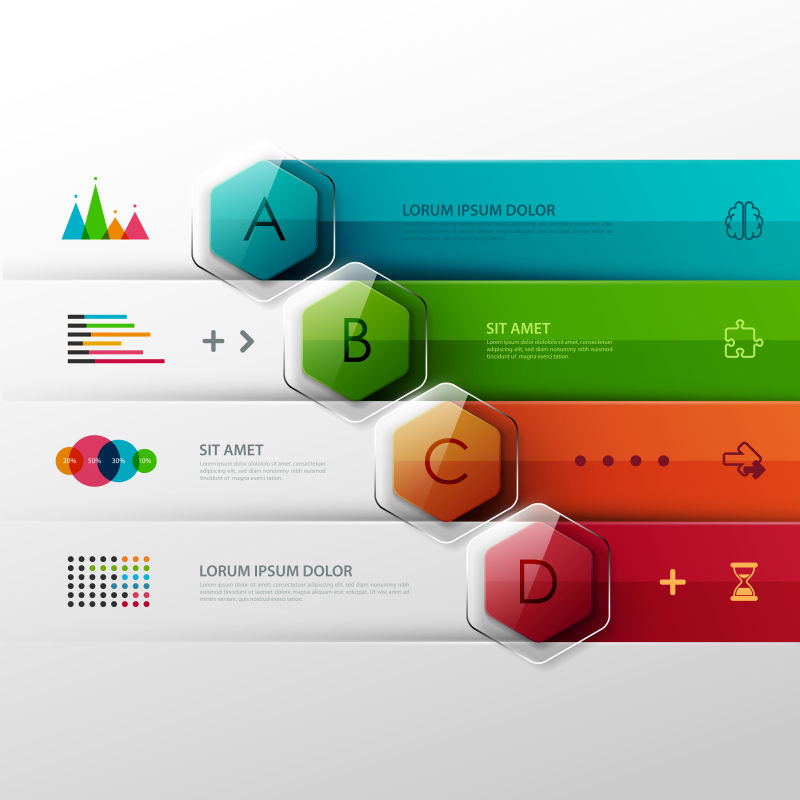 创意矢量现代彩色标签纸张元素的信息图表设计