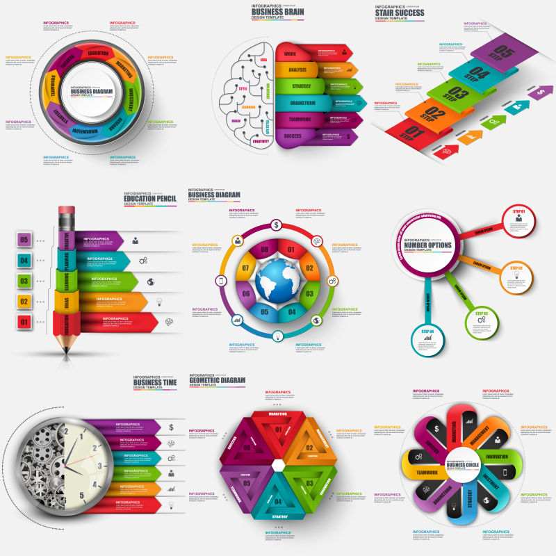 创意矢量现代商业彩色信息图表设计元素