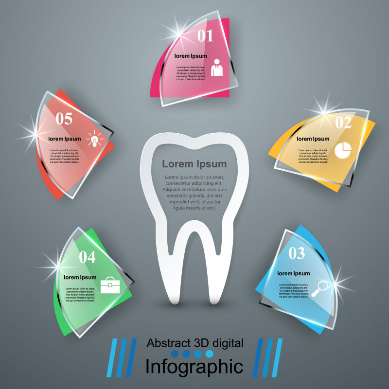 抽象矢量现代牙齿元素的商业信息图表设计