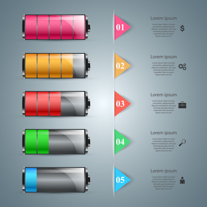 创意矢量电池元素的信息图表设计