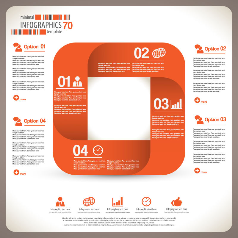 抽象矢量橙色折纸元素的信息图表设计