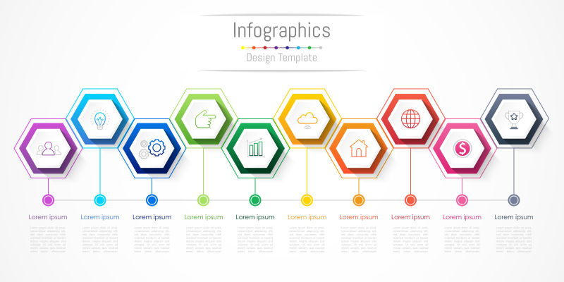 创意矢量彩色六边形元素的商业信息图表设计
