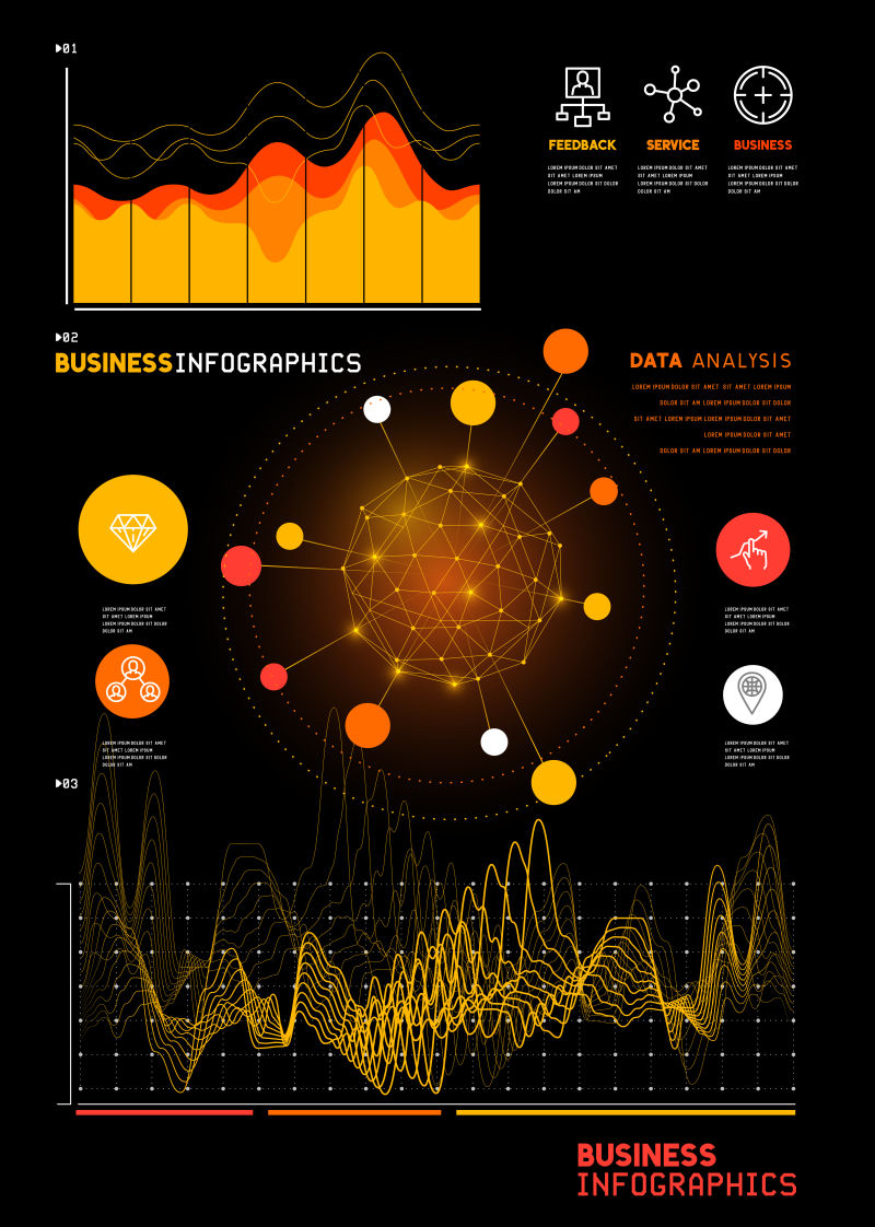 矢量抽象现代橙色波形信息图表设计元素
