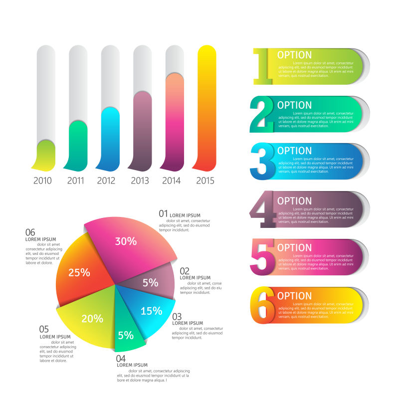 矢量抽象现代彩色标签元素的信息图表创意设计