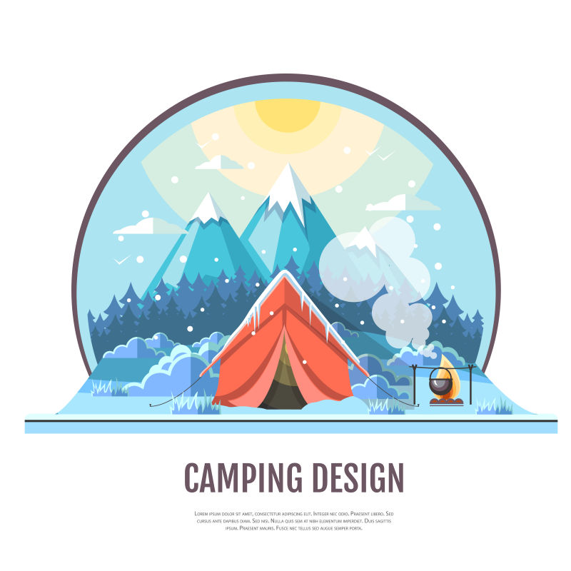创意矢量现代冬季露营主题插图设计