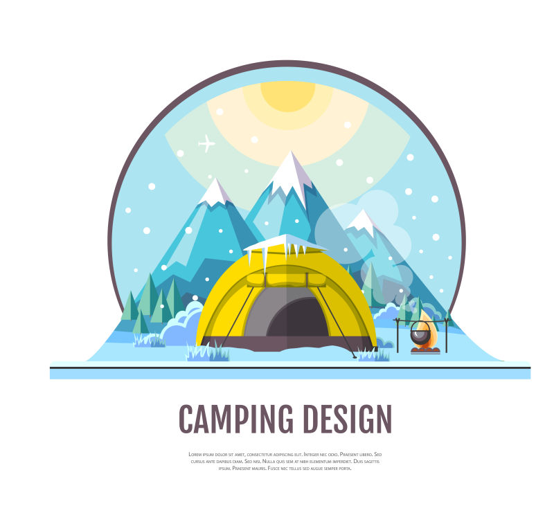 抽象矢量雪山露营主题插图设计