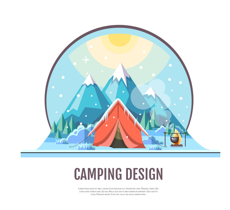 矢量创意现代冬季露营主题插图设计
